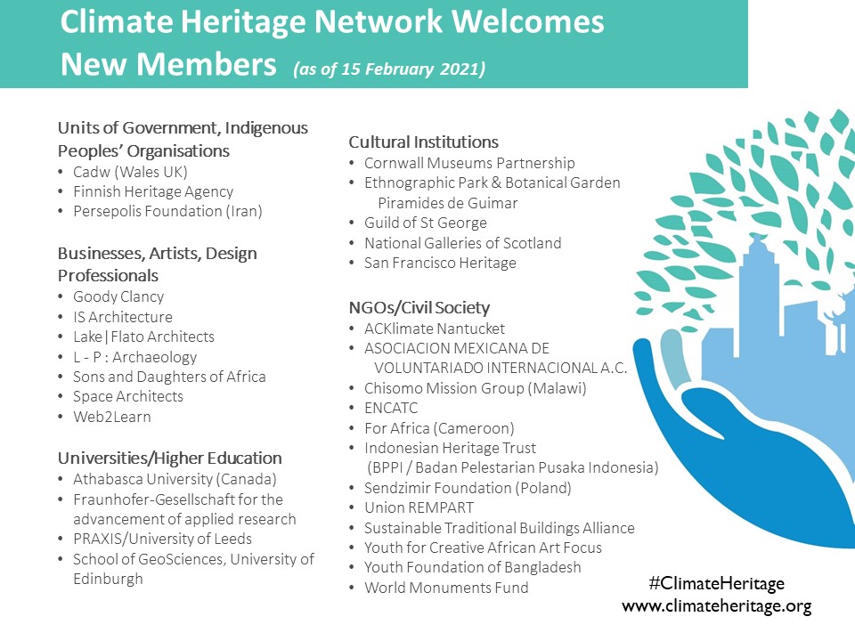 liste des nouveaux membres du Climate Heritage Network